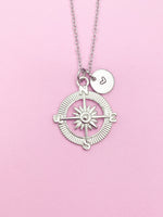 Silver Compass North Star Guide Charm Necklace Gift Ideas Personalized Customized Monogram Made to Order Jewelry, AN1123