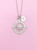 Silver Compass North Star Guide Charm Necklace Gift Ideas Personalized Customized Monogram Made to Order Jewelry, AN1123