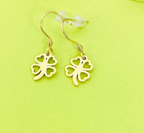 Gold Clover Charm Earrings Personalized Customized Made to Order Jewelry, N5439