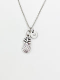 Silver Pineapple Charm Necklace Personalized Customized Monogram Made to Order Jewelry, N4459E