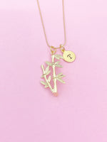 Gold Bamboo Charm Necklace Personalized Customized Monogram Made to Order Jewelry, N2188A