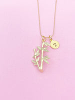 Gold Bamboo Charm Necklace Personalized Customized Monogram Made to Order Jewelry, N2188A