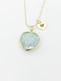 Gold Natural Amazonite Heart Charm Necklace Personalized Customized Gemstone Monogram Made to Order Jewelry, N5440