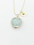Gold Natural Amazonite Heart Charm Necklace Personalized Customized Gemstone Monogram Made to Order Jewelry, N5440