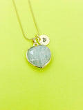 Gold Natural Amazonite Heart Charm Necklace Personalized Customized Gemstone Monogram Made to Order Jewelry, N5440