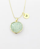 Gold Natural Amazonite Heart Charm Necklace Personalized Customized Gemstone Monogram Made to Order Jewelry, N5440