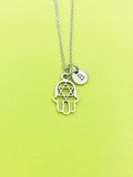 Silver Star of David Hand Charm Necklace Personalized Customized Monogram Made to Order Jewelry, N80D