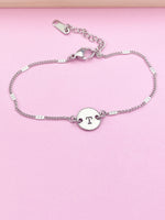 Stainless Steel Initial Charm Bracelet Everyday Gift Idea Personalized Customized Monogram Made to Order Jewelry, N5462