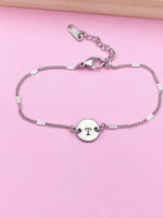 Stainless Steel Initial Charm Bracelet Everyday Gift Idea Personalized Customized Monogram Made to Order Jewelry, N5462