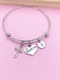 Silver Cross Thank You Heart Charm Bracelet Gifts Ideas, Personalized Customized Monogram Made to Order Jewelry, AN4189