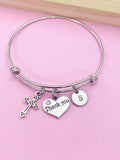 Silver Cross Thank You Heart Charm Bracelet Gifts Ideas, Personalized Customized Monogram Made to Order Jewelry, AN4189