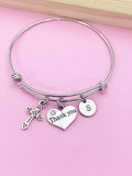Silver Cross Thank You Heart Charm Bracelet Gifts Ideas, Personalized Customized Monogram Made to Order Jewelry, AN4189