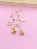 Gold Beautiful Rose Charm Earrings Everyday Gifts Ideas Personalized Customized Made to Order Jewelry, N5463