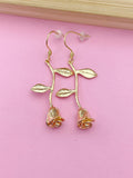 Gold Beautiful Rose Charm Earrings Everyday Gifts Ideas Personalized Customized Made to Order Jewelry, N5463