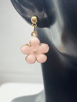 Gold Pink Magnolias Flower Charm Stud Earrings Everyday Gifts Ideas Personalized Customized Made to Order Jewelry, AN1956