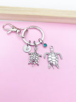 Silver Turtle or Sea Turtle Charm Keychain Everyday Gift Idea Personalized Customized Monogram Made to Order Jewelry, BN1248