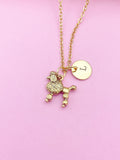 Gold Poodle Dog Charm Necklace Everyday Gift Ideas Personalized Customized Monogram Made to Order Jewelry, AN496