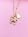 Gold Poodle Dog Charm Necklace Everyday Gift Ideas Personalized Customized Monogram Made to Order Jewelry, AN496