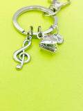 Silver Piano Treble Clef Music Note Charm Keychain Everyday Gift Idea Personalized Customized Made to Order Jewelry, BN2567