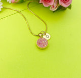Gold Pink Druzy Agate Charm Necklace Every Jewelry Gift Ideas Personalized Customized Made to Order Jewelry, BN5259