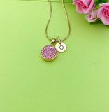 Gold Pink Druzy Agate Charm Necklace Every Jewelry Gift Ideas Personalized Customized Made to Order Jewelry, BN5259