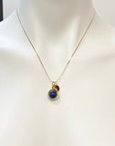 Gold Natural Lapis Lazuli Charm Necklace, Personalized Customized Monogram Made to Order Jewelry, AN4609
