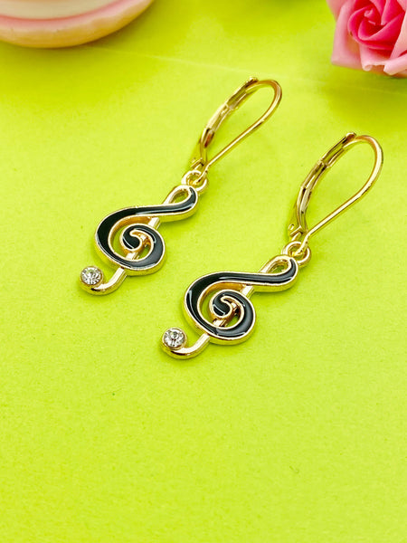 Gold Treble Clef Music Note Charm Earrings Everyday Gifts Ideas Personalized Customized Made to Order Jewelry, AN1068