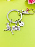 Silver Cardinal Brid and Camera Charm Keychain Everyday Gift Idea Personalized Customized Made to Order Jewelry, BN1022