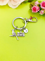 Silver Cardinal Brid and Camera Charm Keychain Everyday Gift Idea Personalized Customized Made to Order Jewelry, BN1022