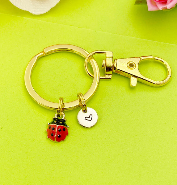 Gold or Silver TINY Red Ladybug Charm Keychain Everyday Gift Idea Personalized Customized Made to Order Jewelry, BN4555