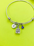 Silver Bottle with Words Charm Bracelet Everyday Gifts IdeasPersonalized Customized Monogram Made to Order Jewelry, N5464