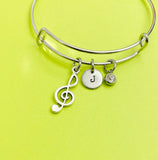 Silver Treble Clef Music Note Charm Bracelet Everyday Gifts Ideas Personalized Customized Made to Order Jewelry, AN1706
