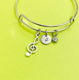 Silver Treble Clef Music Note Charm Bracelet Everyday Gifts Ideas Personalized Customized Made to Order Jewelry, AN1706