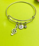 Silver Treble Clef Music Note Charm Bracelet Everyday Gifts Ideas Personalized Customized Made to Order Jewelry, AN1706