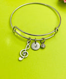 Silver Treble Clef Music Note Charm Bracelet Everyday Gifts Ideas Personalized Customized Made to Order Jewelry, AN1706