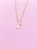 Gold Music Note Charm Necklace Musical Gift Ideas Personalized Customized Monogram Made to Order Jewelry, N5465