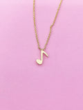 Gold Music Note Charm Necklace Musical Gift Ideas Personalized Customized Monogram Made to Order Jewelry, N5465