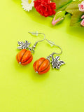 Orange Pumpkin Leaf Charm Silver Earrings Everyday Gifts Ideas Personalized Customized Made to Order Jewelry, AN5080