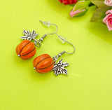 Orange Pumpkin Leaf Charm Silver Earrings Everyday Gifts Ideas Personalized Customized Made to Order Jewelry, AN5080