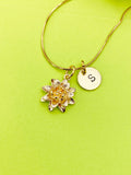 Lotus Flower Charm Gold Necklace Everyday Gift Ideas, Personalized Customized Monogram Made to Order Jewelry, AN2185