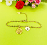 Sunflower Charm Gold Bracelet Wedding Gifts Ideas Personalized Customized Made to Order Jewelry, AN1573