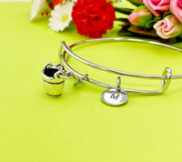 Silver Water Bucket Charm Bracelet Everyday Gifts Ideas Personalized Customized Monogram Made to Order Jewelry, AN1116