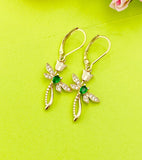 Gold Dragonfly with Flower Charm Earrings, N4172