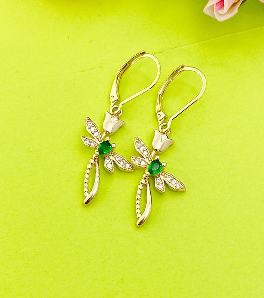 Gold Dragonfly with Flower Charm Earrings, N4172