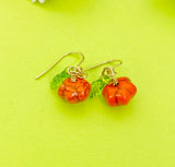 Gold Pumpkin and Leaf Charm Earrings Fall Gifts Ideas Personalized Customized Made to Order Jewelry, N5466