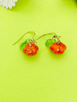 Gold Pumpkin and Leaf Charm Earrings Fall Gifts Ideas Personalized Customized Made to Order Jewelry, N5466