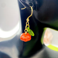 Gold Pumpkin and Leaf Charm Earrings Fall Gifts Ideas Personalized Customized Made to Order Jewelry, N5466