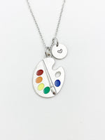 Silver Artist Palette Paintbrush Charm Necklace Artist Gift Ideas AN1714