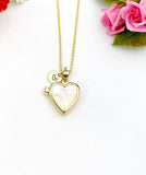 Gold Heart Locket with Natural Shell Necklace Everyday Gift Ideas, Personalized Customized Made to Order Jewelry, N5469