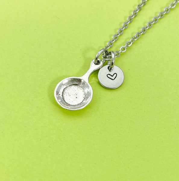 Silver Frying Pan Charm Necklace Personalized Customized Monogram Made to Order Jewelry, N5441